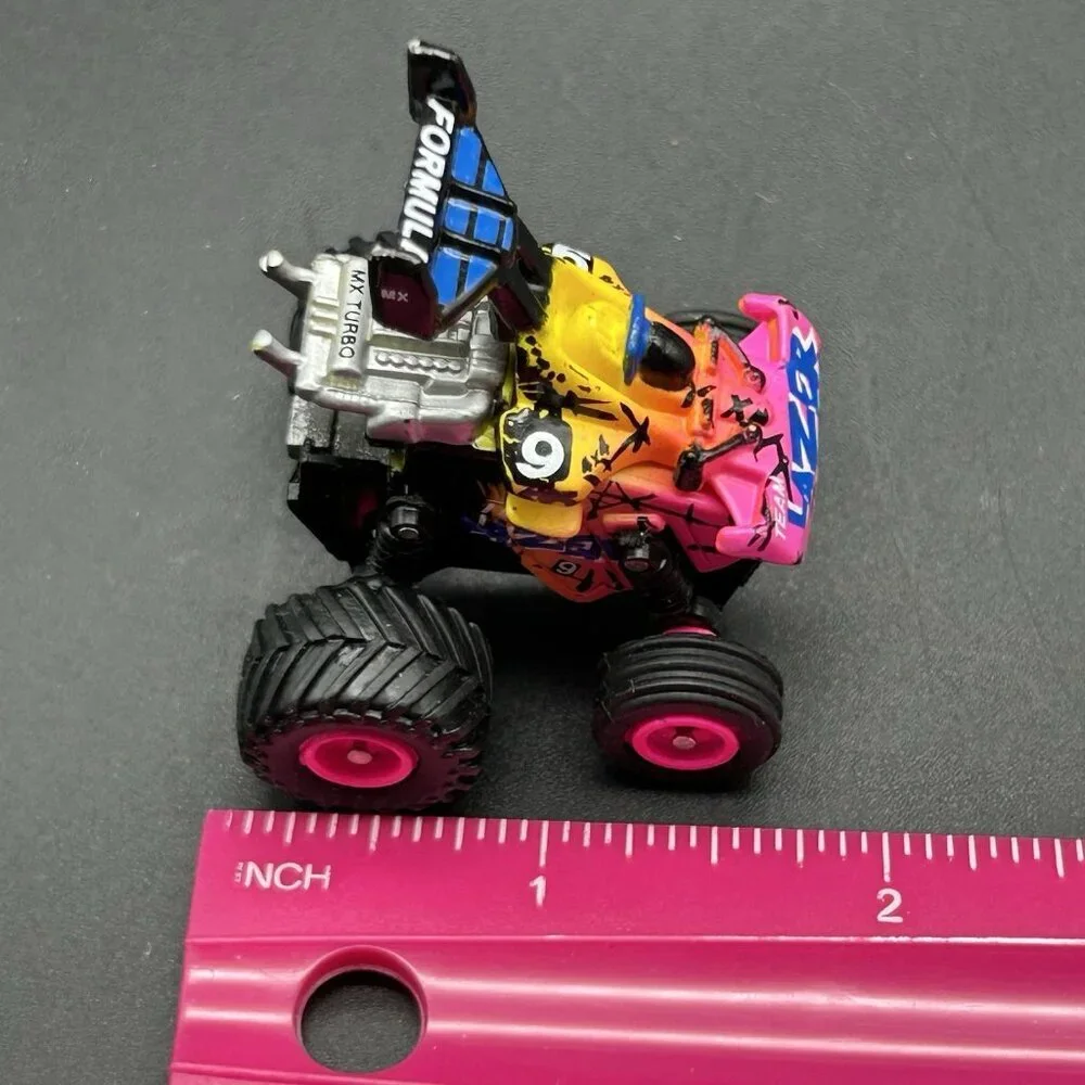 Vintage 90s Micro Machines TEAM LAZER Monster Truck Pink Yellow Galoob Tuff Trax